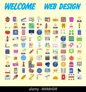 100 universal icons for web design on different topics. Vector illustration Stock Vector