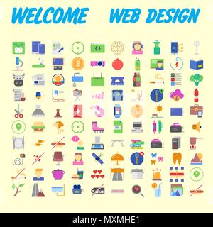 100 universal icons for web design on different topics. Vector illustration Stock Vector