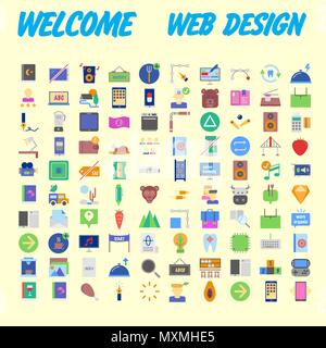 100 universal icons for web design on different topics. Vector illustration Stock Vector