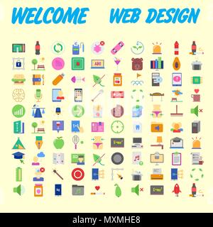 100 universal icons for web design on different topics. Vector illustration Stock Vector