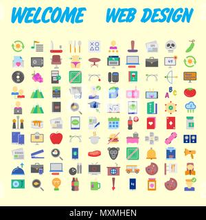 100 universal icons for web design on different topics. Vector illustration Stock Vector