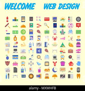 100 universal icons for web design on different topics. Vector illustration Stock Vector