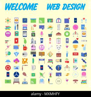 100 universal icons for web design on different topics. Vector illustration Stock Vector