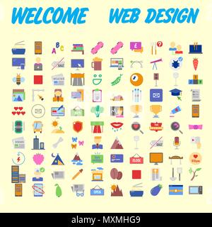 100 universal icons for web design on different topics. Vector illustration Stock Vector