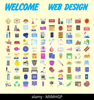 100 universal icons for web design on different topics. Vector illustration Stock Vector