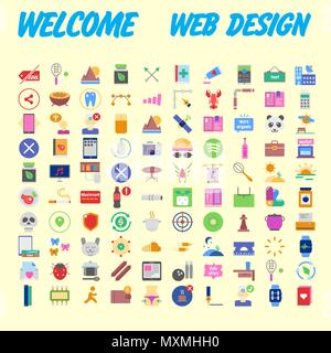 100 universal icons for web design on different topics. Vector illustration Stock Vector