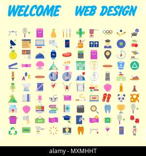 100 universal icons for web design on different topics. Vector illustration Stock Vector