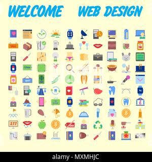 100 universal icons for web design on different topics. Vector illustration Stock Vector