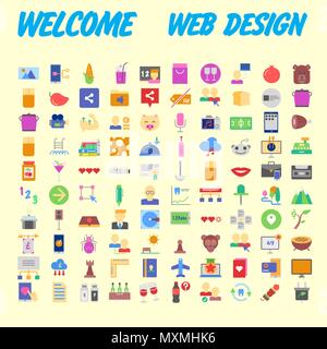 100 universal icons for web design on different topics. Vector illustration Stock Vector