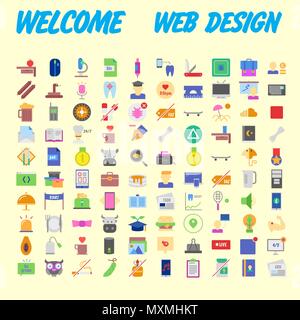 100 universal icons for web design on different topics. Vector illustration Stock Vector