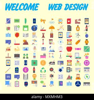 100 universal icons for web design on different topics. Vector illustration Stock Vector