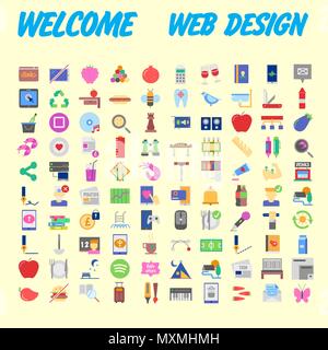 100 universal icons for web design on different topics. Vector illustration Stock Vector