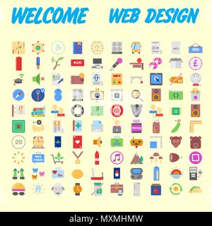 100 universal icons for web design on different topics. Vector illustration Stock Vector