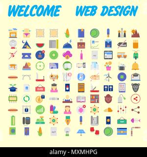Set of 100 Isolated Minimal Modern Simple Elegant colorful Icons. Vector illustration Stock Vector