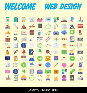 Set of 100 Isolated Minimal Modern Simple Elegant colorful Icons. Vector illustration Stock Vector