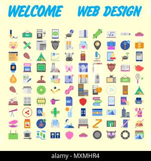 Set of 100 Isolated Minimal Modern Simple Elegant colorful Icons. Vector illustration Stock Vector