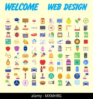 Set of 100 Isolated Minimal Modern Simple Elegant colorful Icons. Vector illustration Stock Vector