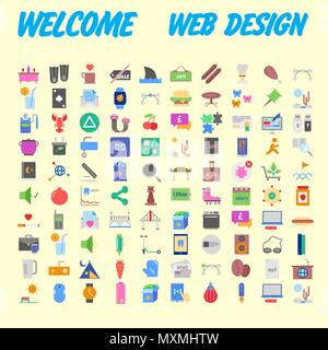 Set of 100 Isolated Minimal Modern Simple Elegant colorful Icons. Vector illustration Stock Vector