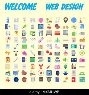 Set of 100 Isolated Minimal Modern Simple Elegant colorful Icons. Vector illustration Stock Vector