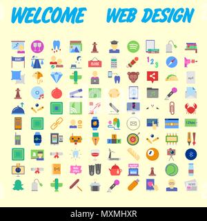 Set of 100 Isolated Minimal Modern Simple Elegant colorful Icons. Vector illustration Stock Vector