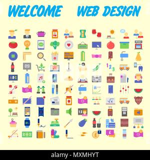 Set of 100 Isolated Minimal Modern Simple Elegant colorful Icons. Vector illustration Stock Vector