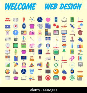 Set of 100 Isolated Minimal Modern Simple Elegant colorful Icons. Vector illustration Stock Vector