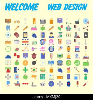 Set of 100 Isolated Minimal Modern Simple Elegant colorful Icons. Vector illustration Stock Vector