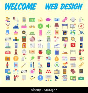 Set of 100 Isolated Minimal Modern Simple Elegant colorful Icons. Vector illustration Stock Vector