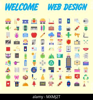 Set of 100 Isolated Minimal Modern Simple Elegant colorful Icons. Vector illustration Stock Vector