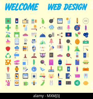 Set of 100 Isolated Minimal Modern Simple Elegant colorful Icons. Vector illustration Stock Vector