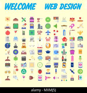 Set of 100 Isolated Minimal Modern Simple Elegant colorful Icons. Vector illustration Stock Vector