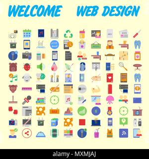 Universal set of social, technical, household icons isolated on background. Designed in a modern style - Material Design. Vector illustration Stock Vector
