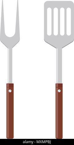 BBQ or grill tools icon. Barbecue fork with spatula. Symbol Template Logo. Vector illustration flat design. Isolated on white background. Stock Vector