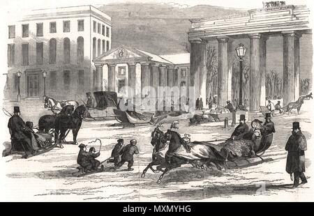 Sledging in Berlin. Brandenburg gate 1850. The Illustrated London News Stock Photo
