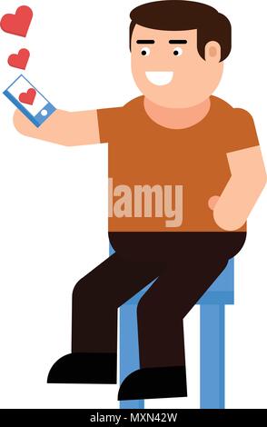 A man receives a love message icon, isolated on white background Stock Vector