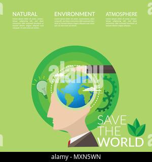 save the world concept for World Environment Day campaign poster. people with idea for environmentally friendly world Stock Vector