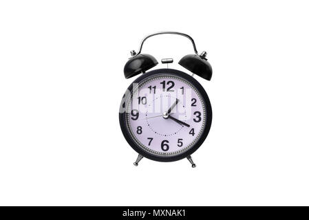 Black alarm clock on white isolated background and clipping path. Stock Photo