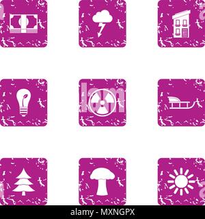 Earth energy icons set, grunge style Stock Vector