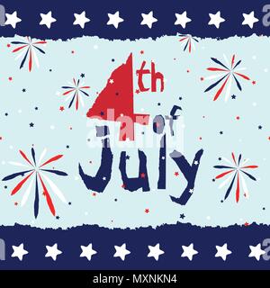 Slogan vector print for celebration design card in vintage style with text 4th of July. Vector illustration. American independence Patriot day backgro Stock Vector
