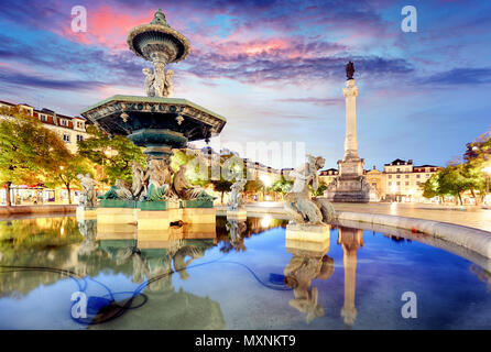 Lisbon, Rossio square, Portugal at night Stock Photo