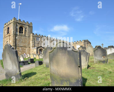 St. Mary's Church in Whitby, North Yorkshire. the graveyard was used as a setting for bram Stoker's Dracula Stock Photo