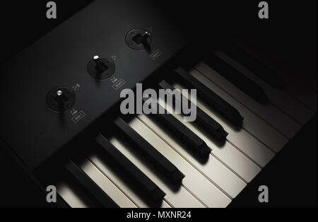 Black and white keys and controller sticks, part of modern midi keyboard. Stock Photo