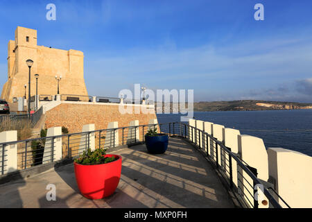 The Wignacourt Tower, or Saint Paul's Bay Tower, a bastioned watchtower in St Paul's Bay, Malta Stock Photo