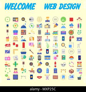 Simple set of vector flat line icons. Contains such Icons as Business, Marketing Shopping Banking E-commerce SEO Technology Medical Education Web Deve Stock Vector