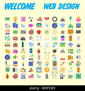 Simple set of vector flat line icons. Contains such Icons as Business, Marketing Shopping Banking E-commerce SEO Technology Medical Education Web Deve Stock Vector