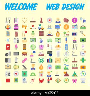 Simple set of vector flat line icons. Contains such Icons as Business, Marketing Shopping Banking E-commerce SEO Technology Medical Education Web Deve Stock Vector