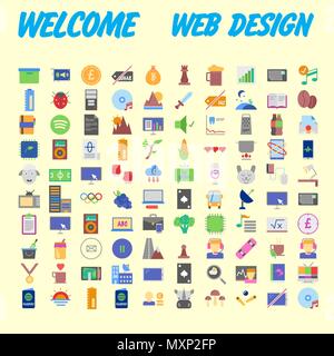 set of 100 flat style education icons, vector illustration Stock Vector