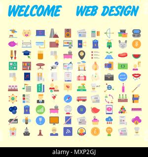 set of 100 flat style education icons, vector illustration Stock Vector