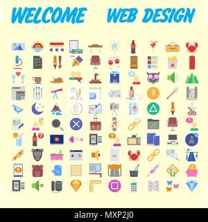 set of 100 flat style education icons, vector illustration Stock Vector