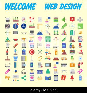 set of 100 flat style education icons, vector illustration Stock Vector